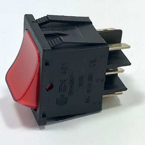 Rocker Switch Rect. 30 x 22mm Red Lit 6x Spade